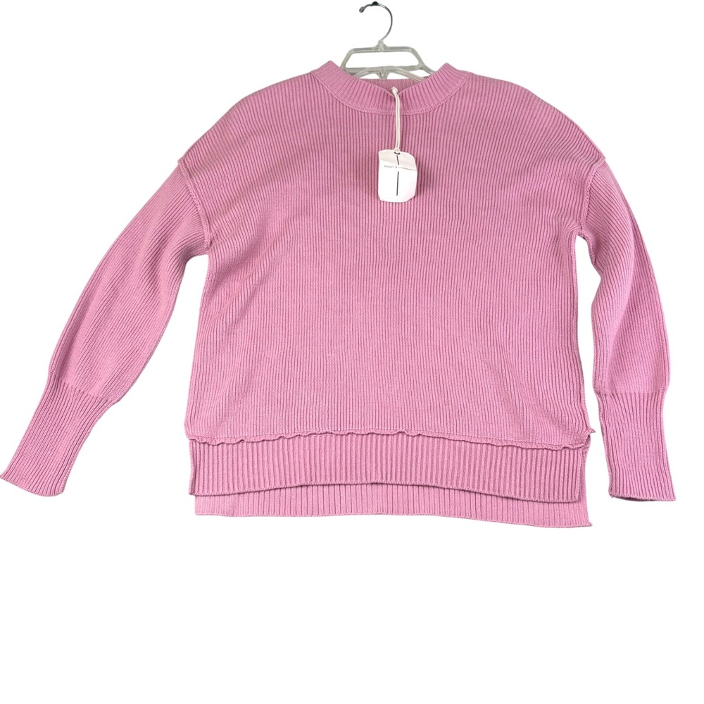 Moon & Madison XS Pink Ribbed Knit Sweater Drop Shoulder Raw Hem Boho Cozy